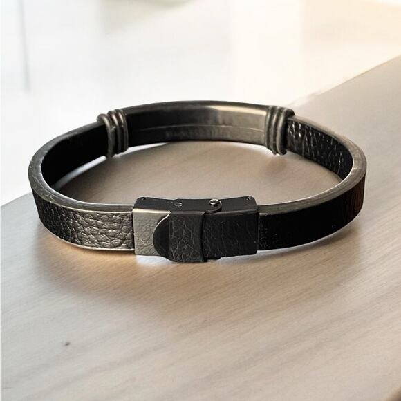 Morse Code Love You Dad Stainless Steel Leather Bracelet for Men NEW - Picture 2 of 7